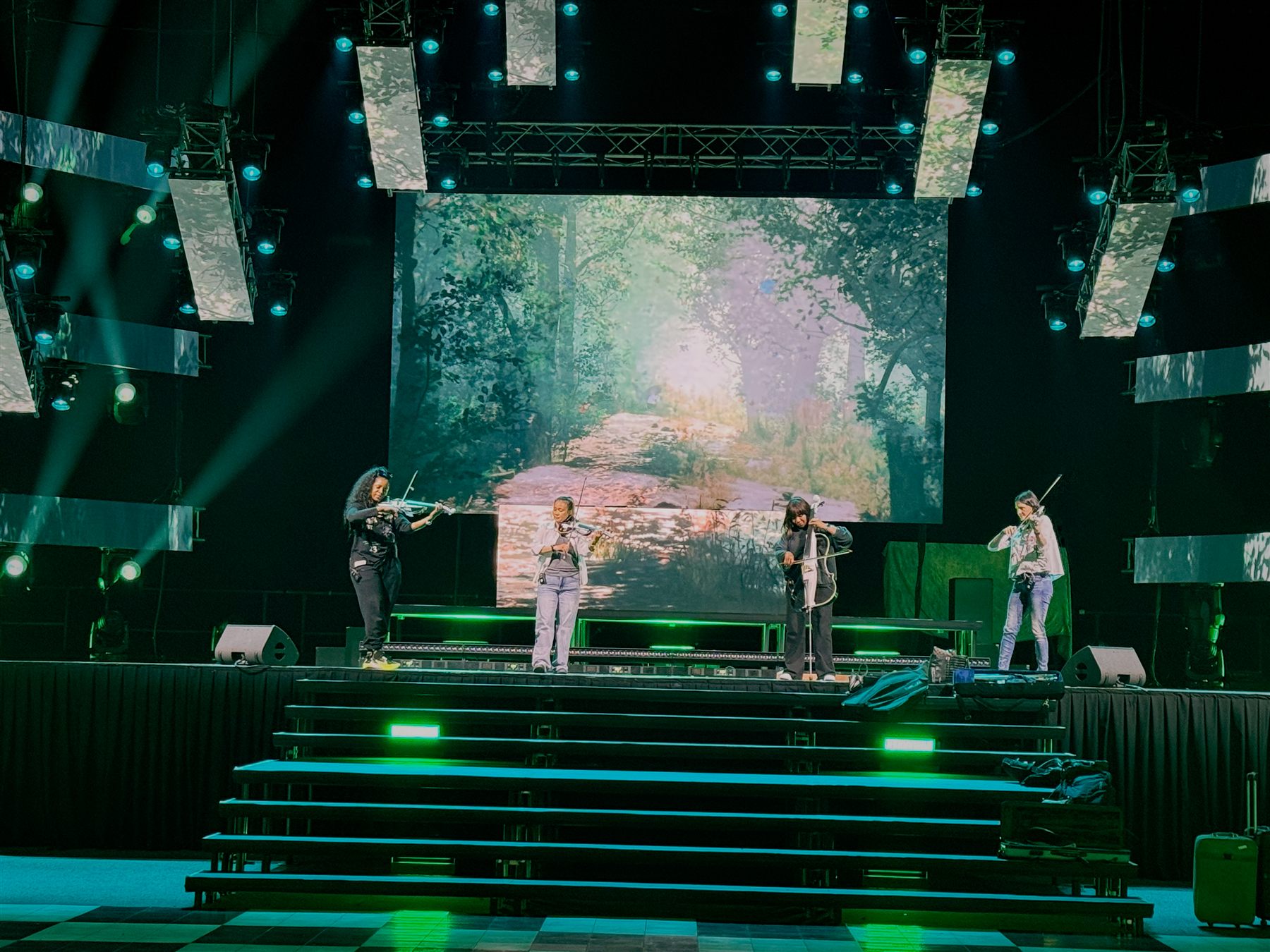 Investec ICIB — peacock centrepiece and dual LED screens